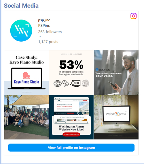 instagram page embedded on webdexpress website