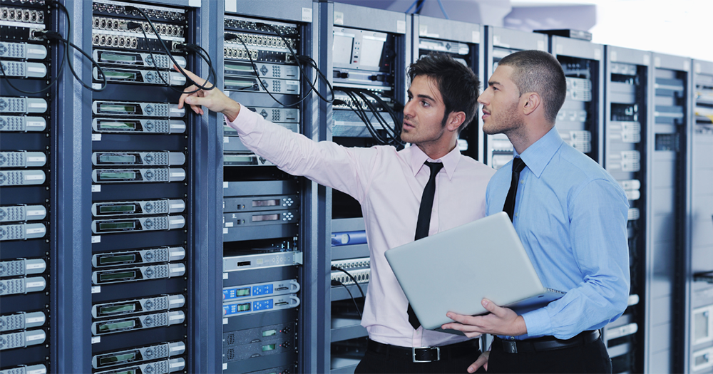 it engineers in network server room