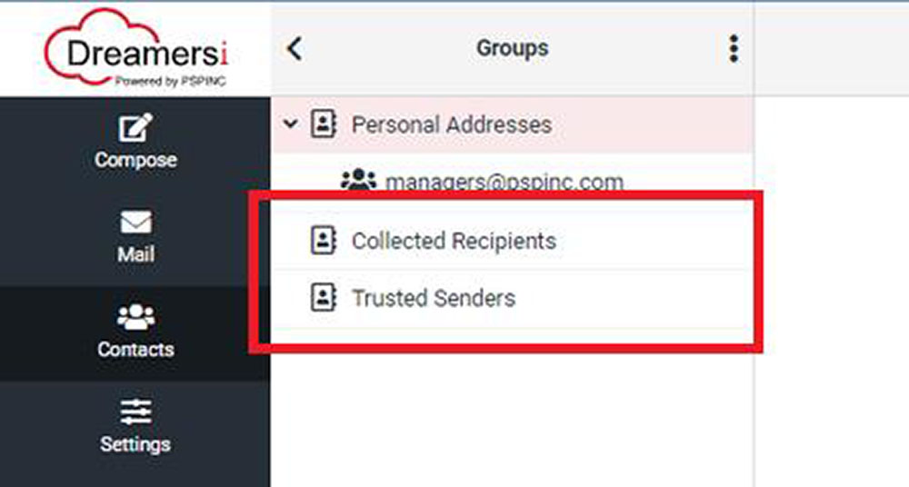 collected recipients and trusted senders folders