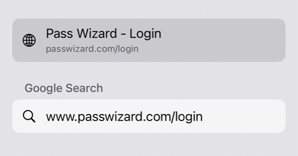entering passwizard.com/login on iPhone