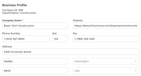 business profile form