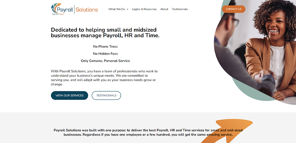 payroll solutions homepage screenshot