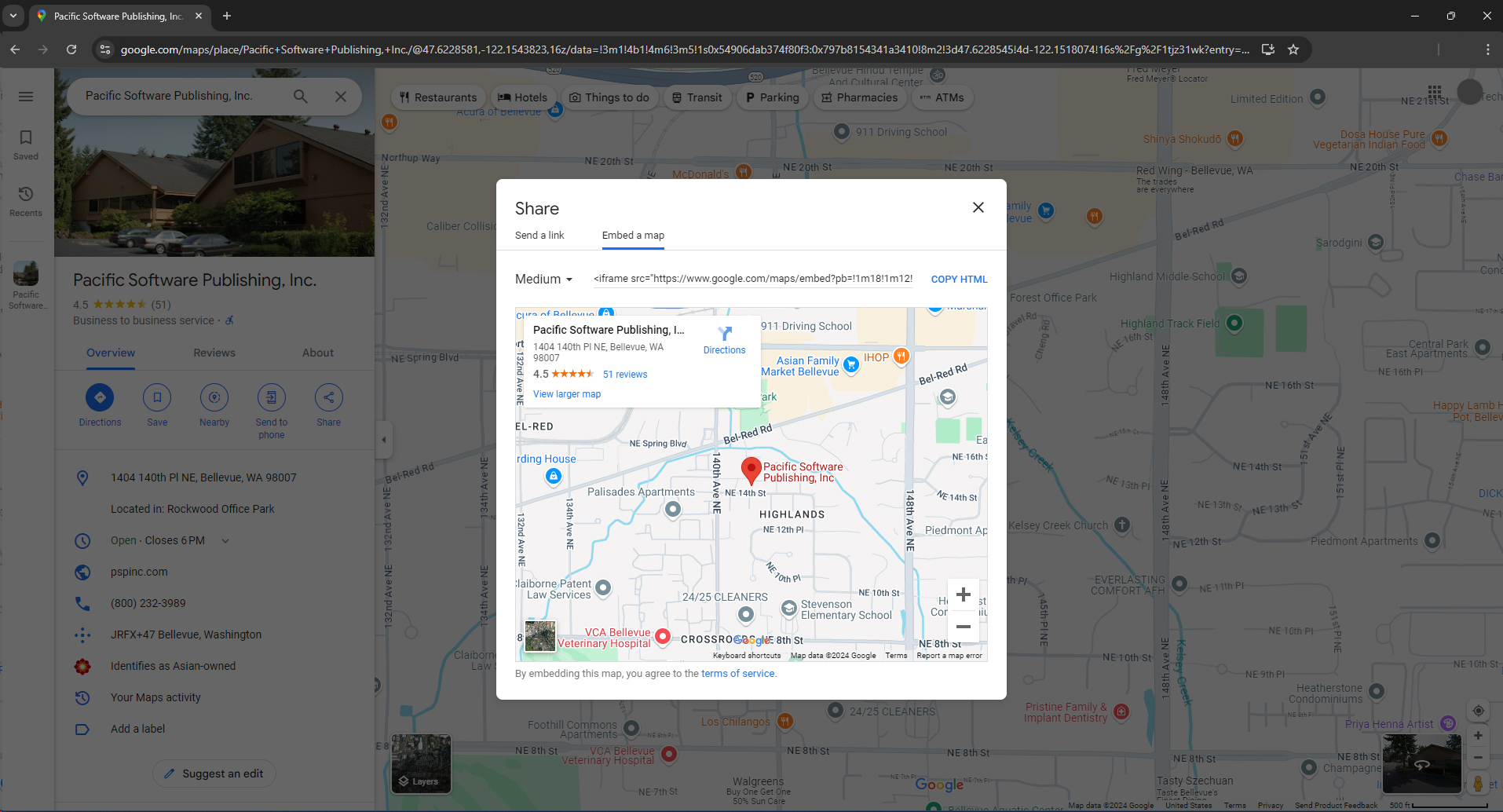 pspinc on google maps embed option