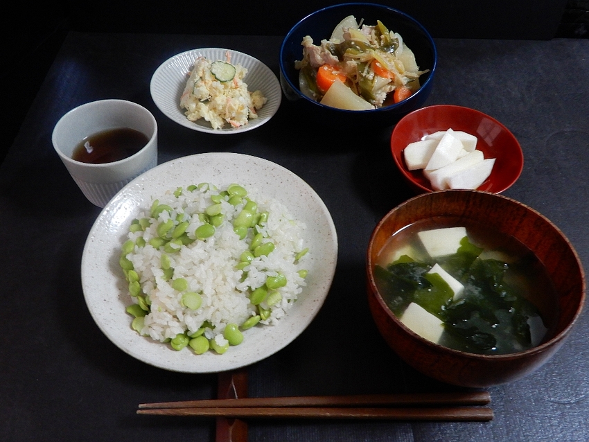 「枝豆ご飯」　煮物「大根と豚肉...