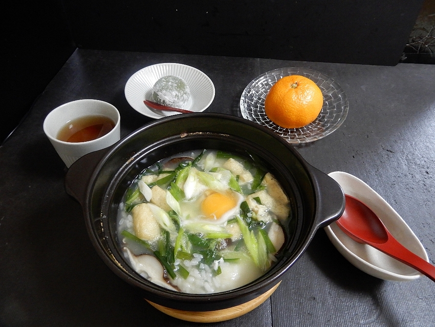 「ニラ雑炊　玉子＋油揚げ＋椎茸...