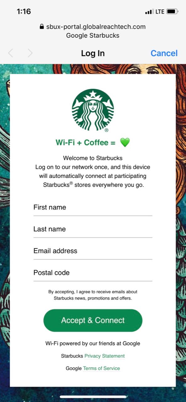 Starbucks Free WiFi
