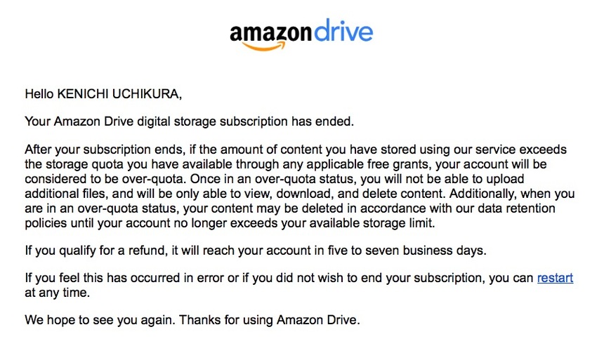 Canceled Amazon Drive Subscri...