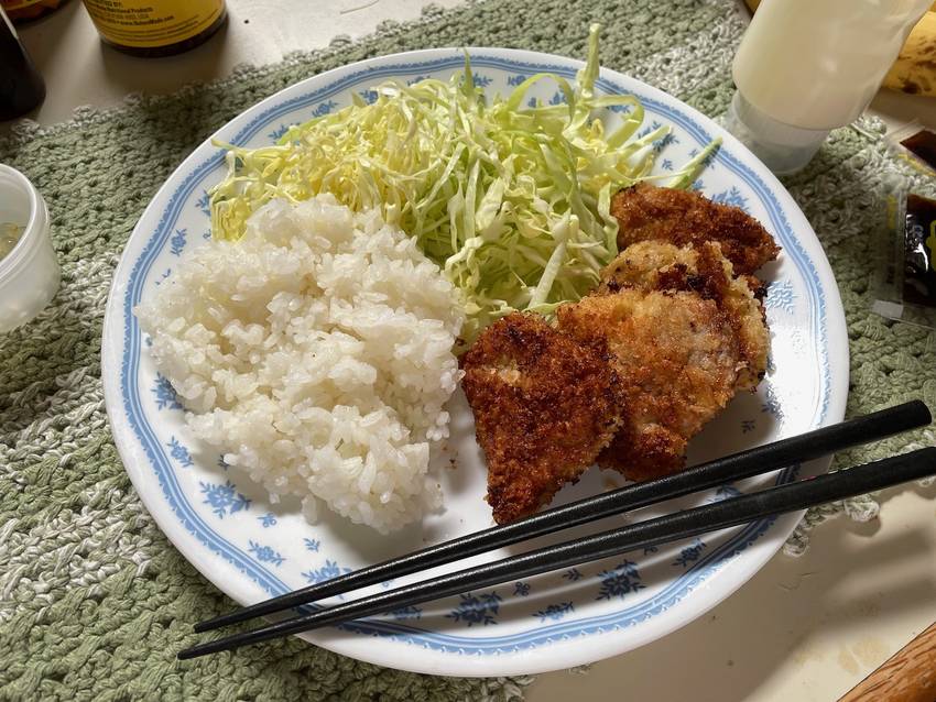 お昼は娘の差し入れでとんかつ