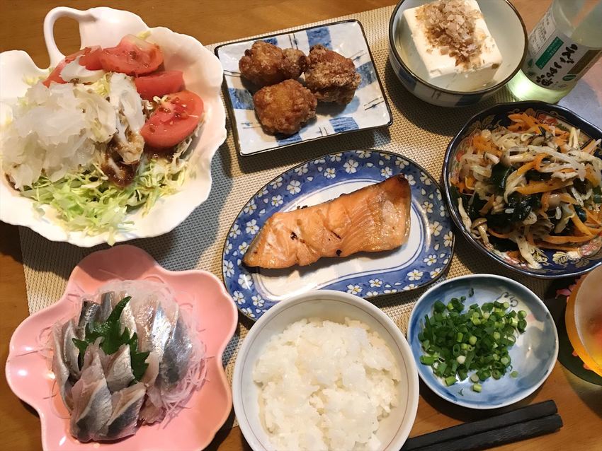 焼き鮭と鰯の刺身定食