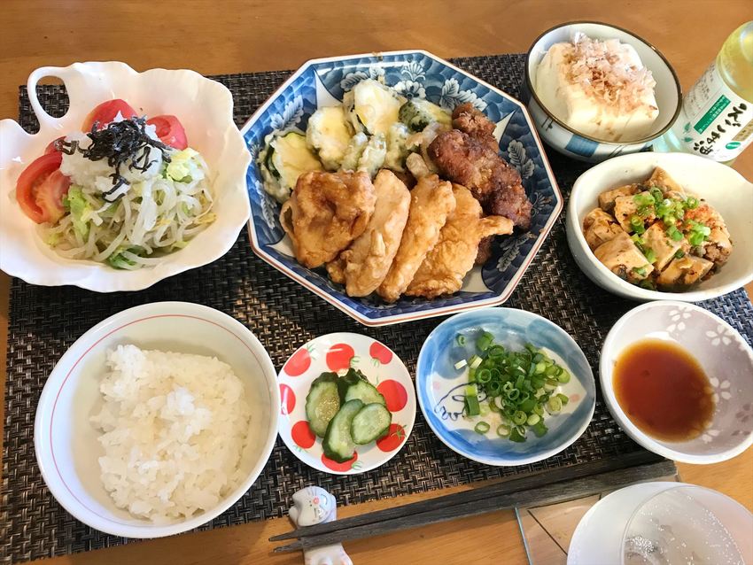 麻婆豆腐と天ぷら定食