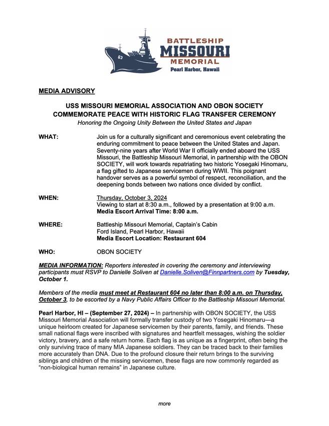 Press Release / USS MISSOUR...