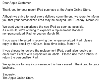 iPad is delayed by 4 days