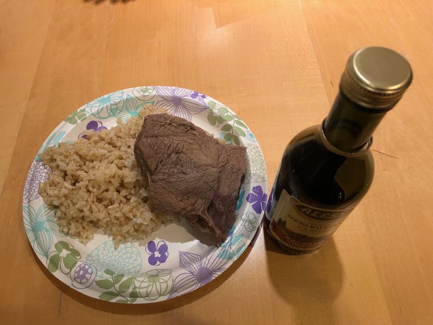 Brawn Rice and Steak and sal...