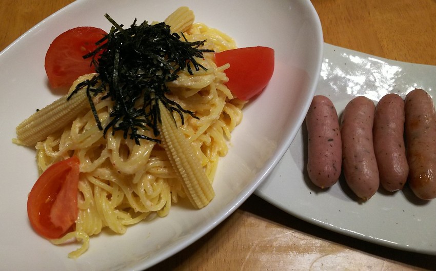 最近のごはん。夕飯明太子パスタ