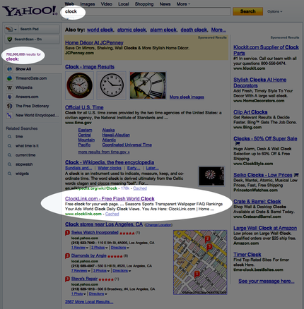 ClockLink on Yahoo Search Res...